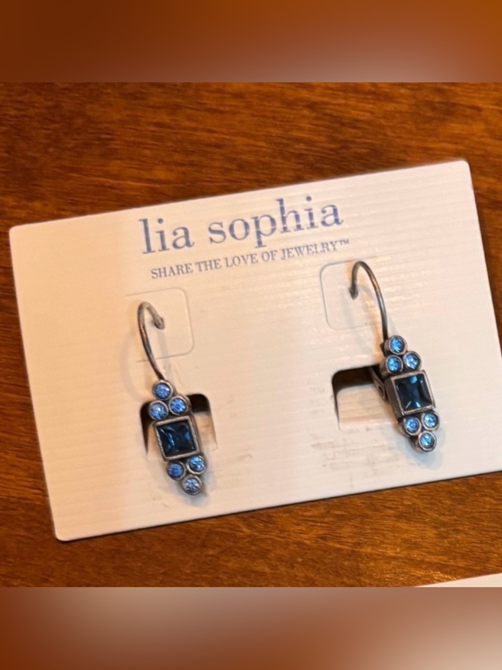 Lia Sophia Navy and Light Blue Crystal Drop Earrings